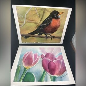 Spring Watercolour Prints Robin and Tulip by Sheila L. Walker